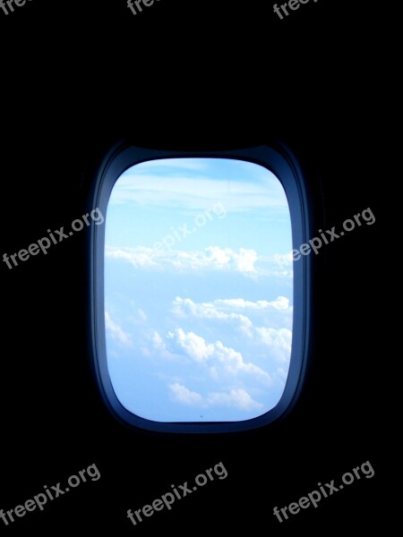 Aircraft Window Flying Clouds Sky