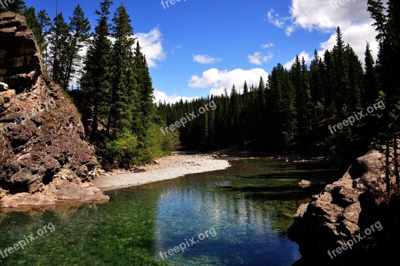 Canoe Meadows Kananaskis Canada River Evergreen Trees