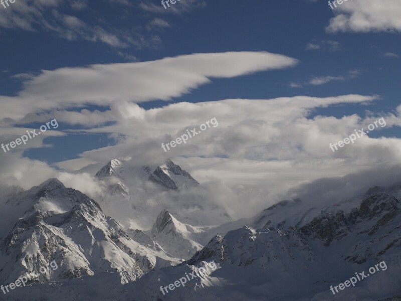 Mountains Vertices Alps Clouds Rocks