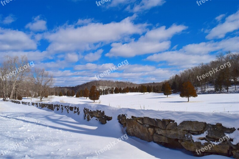 Stone Wall Snow Perspective Winter Wall