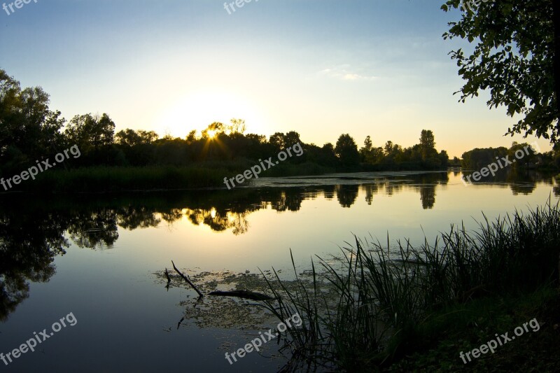 River Evening Twilight Silhouettes Water