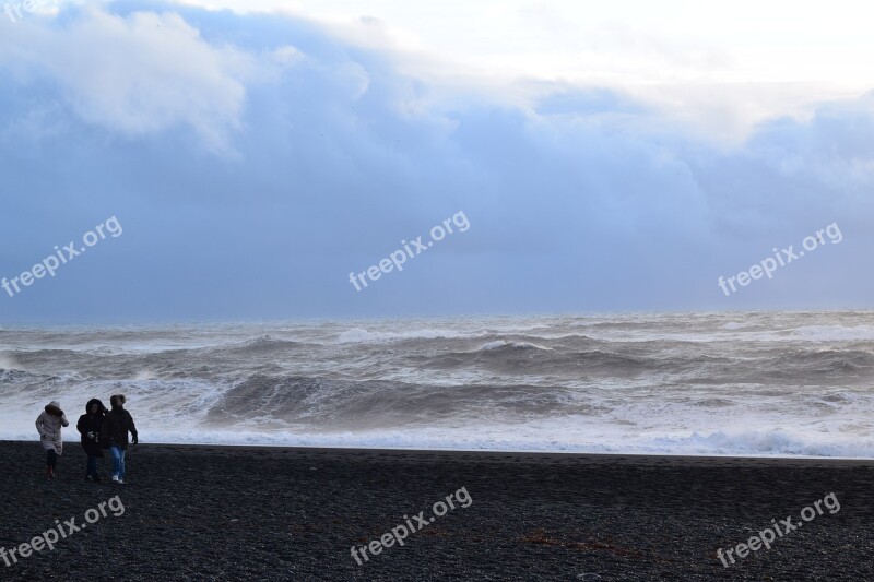 Sea Waves Iceland Black Beach Walk