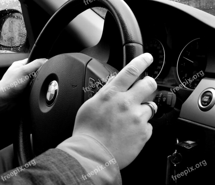 Steering Wheel Driving A Car Driver Bmw Black And White