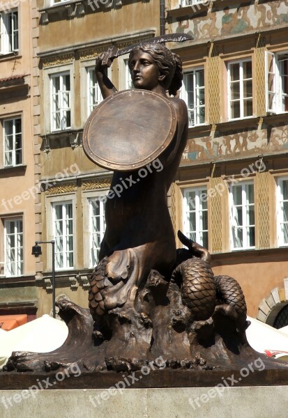 Mermaid Warsaw Sculpture Monument Sword