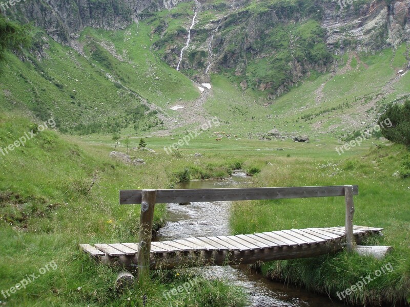 Bridge Hiking Mountain Stream Wooden Bridge Water