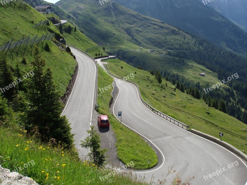 Mountain Road Serpentine View Jaufenpass South Tyrol