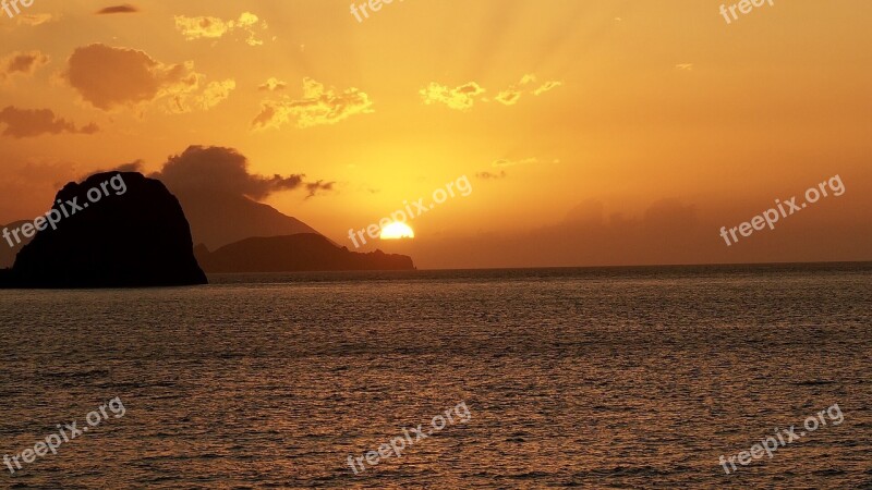 Sunset Greece Holiday Setting Sun Sea