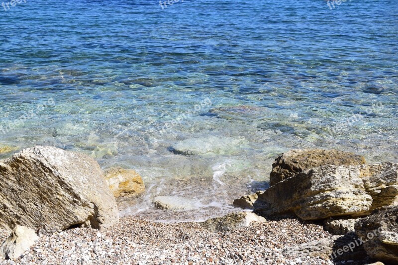 Beach Blue Light Blue Ocean Stones