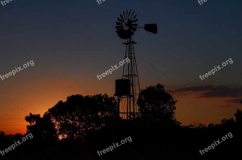 Landscape Sunset Wind Mill Nature Sun