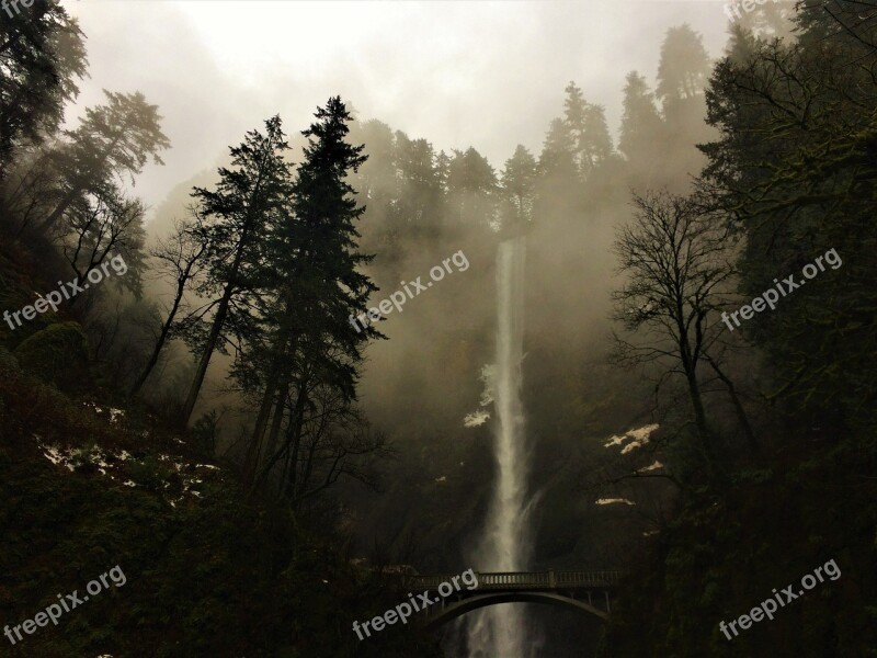 Multnomah Oregon Misty Waterfall River