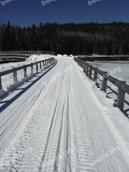 Canada Snowmobiling Winter Snow Bridge