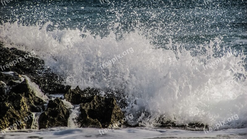 Waves Rocky Coast Smashing Sea Water