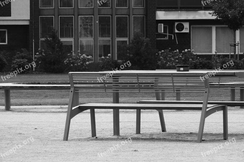 Bench Seating Relaxation Resting Place Black And White