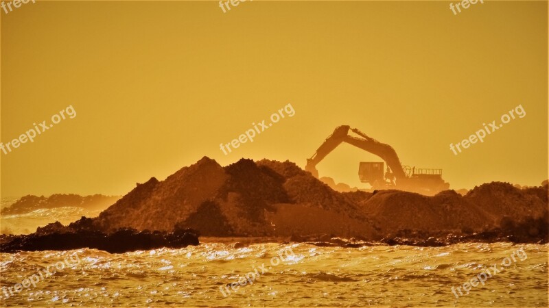 Harbor Construction Heavy Machine Working Hazy