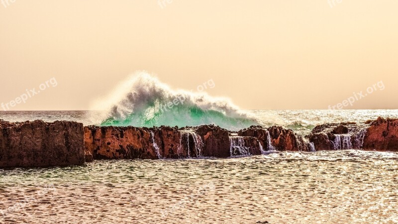 Waves Rocky Coast Erosion Afternoon Sea