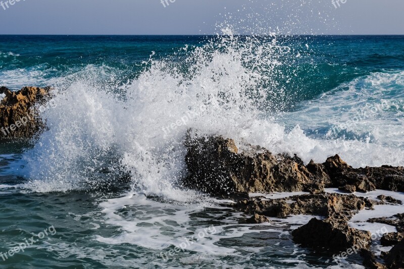 Wave Smashing Rock Sea Water