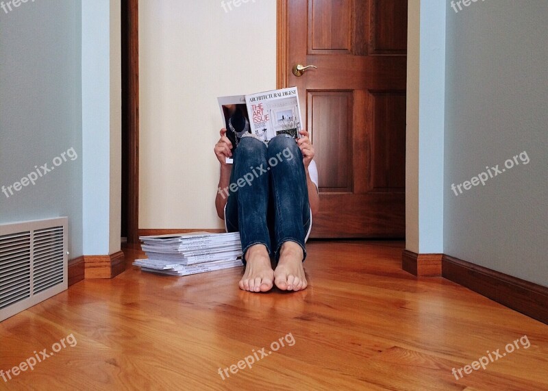 Person Young Reading Magazine Home