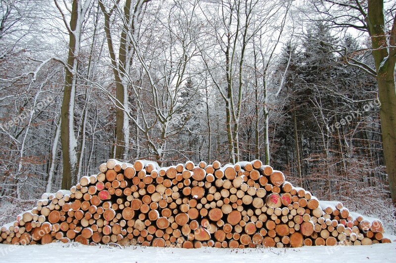 Winter Wood Stack Log Snowy