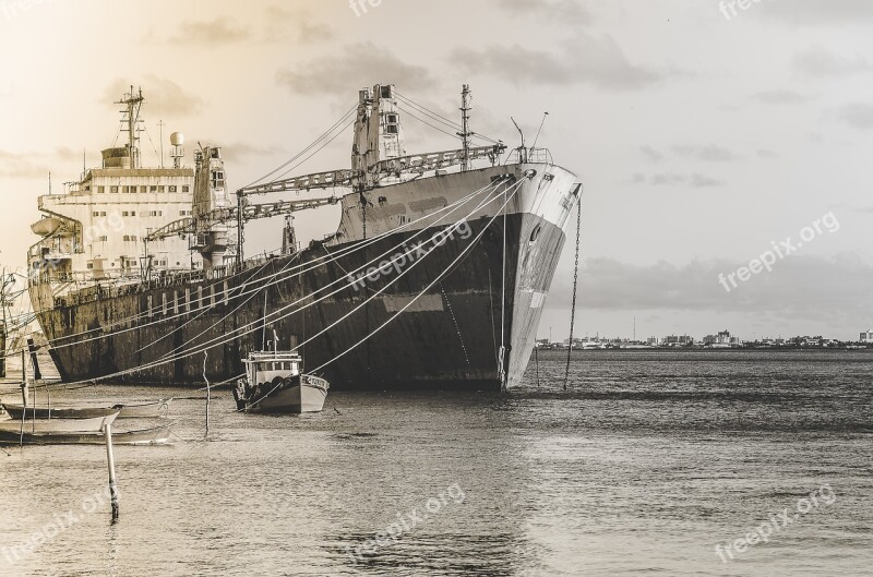 Ships Black And White Moored Rio Sergipe