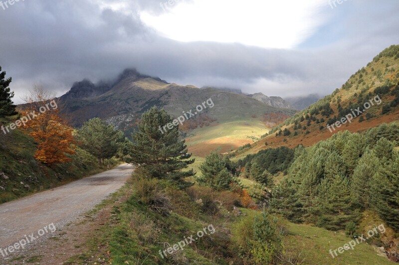 Mountain Pyrenees Valley Fall Road