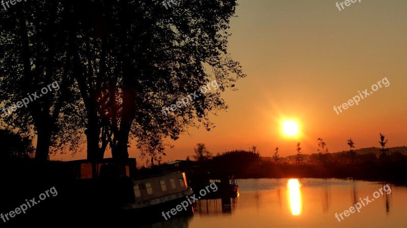 Sunrise Canal Du Midi Peniche Reflection Sky