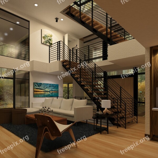 Stairs Living Room 3d Free Photos