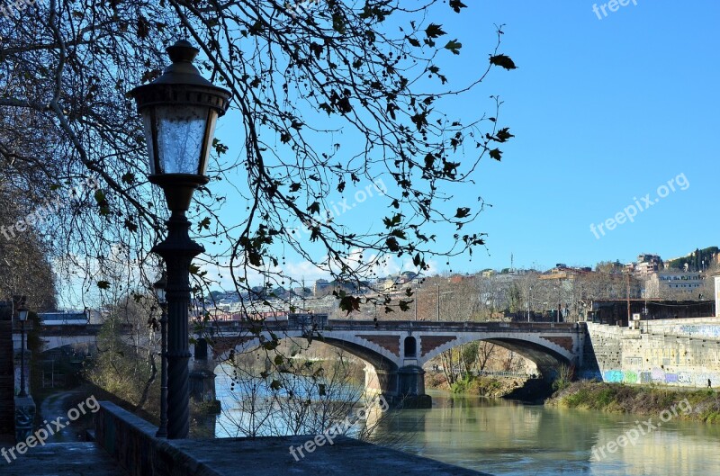 River Lamppost Winter Bridge City