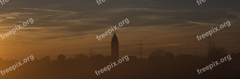 Landscape Fog Sun Church Village