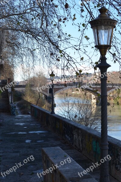 Lamppost Winter Bridge City Melancholy