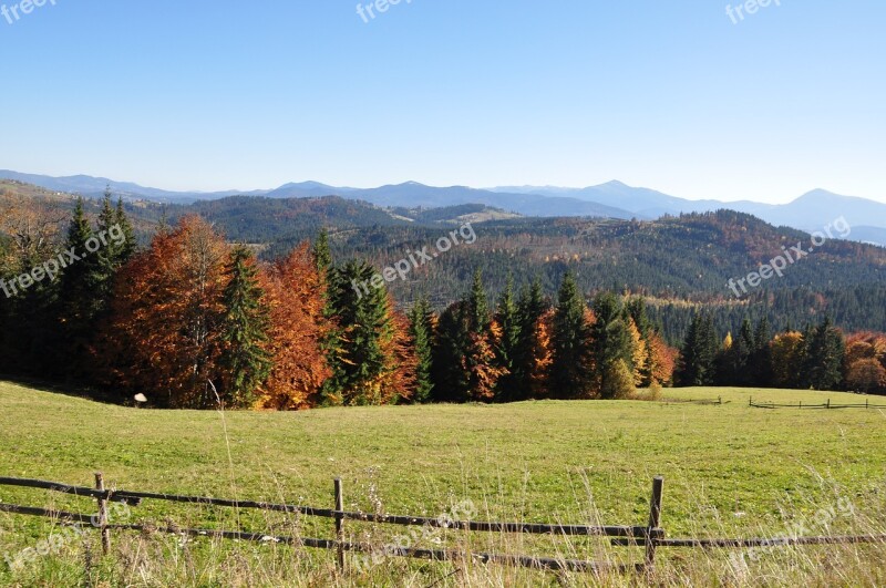 Mountains Autumn Fence Field The Carpathians