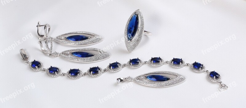 Silver Jewelry Set Silver Earring Blue Gemstone Silver Ring Fengshui Jewelry