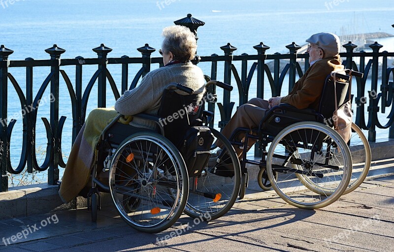 Couple Handicap Wheelchair Elderly Person Free Photos