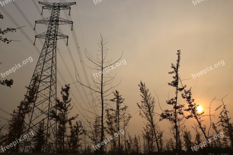 Twilight Wire Tower Shadow Dusky Sunset