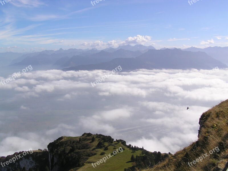 Sea Of Fog Mountains Distant View Summit Clouds