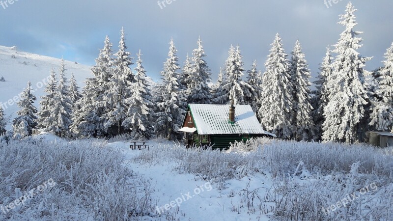 Snowy Country Loneliness Chalet Meadow Rime