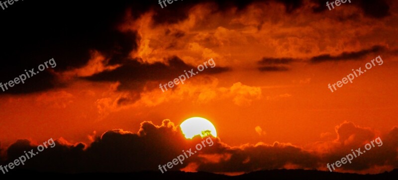 Sunset Sky Red Clouds Intense