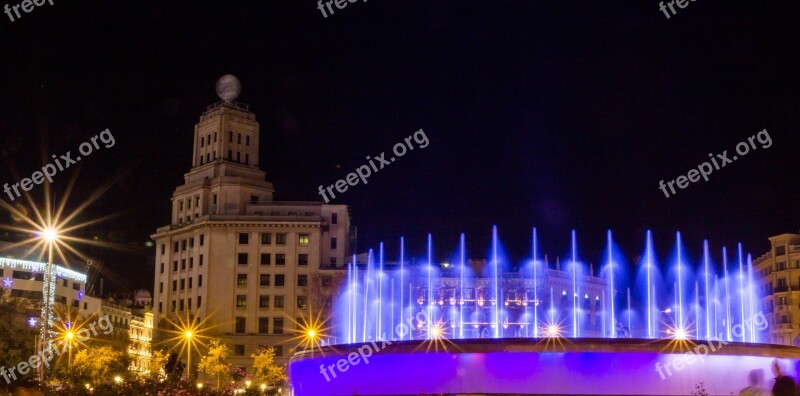 Plaza España Barcelona Night Sources Catalonia