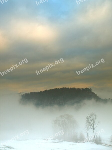 Landscape Winter The Fog Mountains Beskids