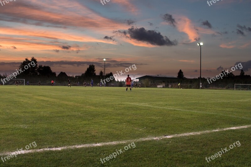 Football Match Twilight Floodlight Game Goalkeeper Free Photos