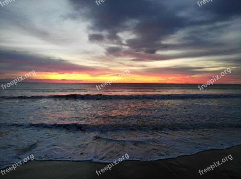 Beach Dusk Sunset Sea Ocean