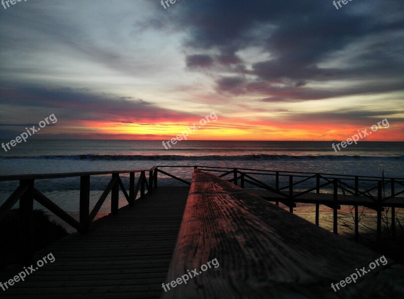 Beach Dusk Sunset Sea Ocean