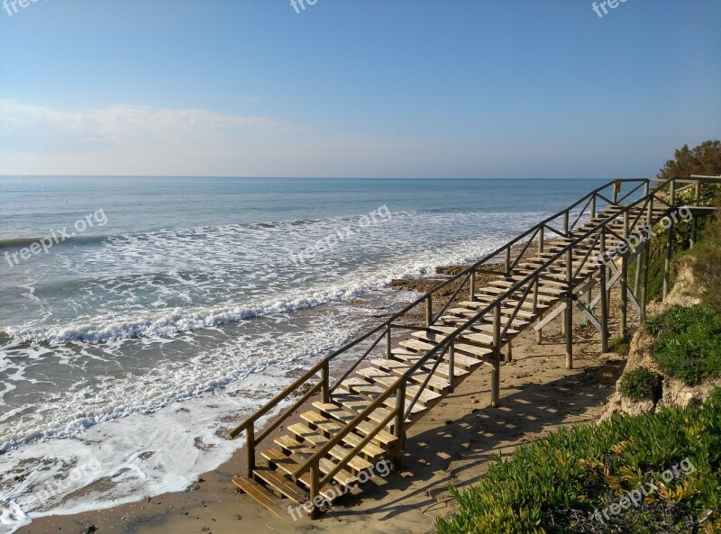 Beach Sea High Tide Access To Beach Stairs