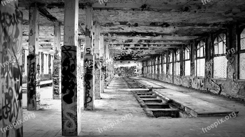 Lost Places Factory Black White Industrial Building Abandoned