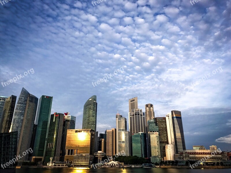 Singapore Singapore River Skyline Building Water