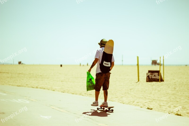 Beach California Skateboarding Hipster Ocean