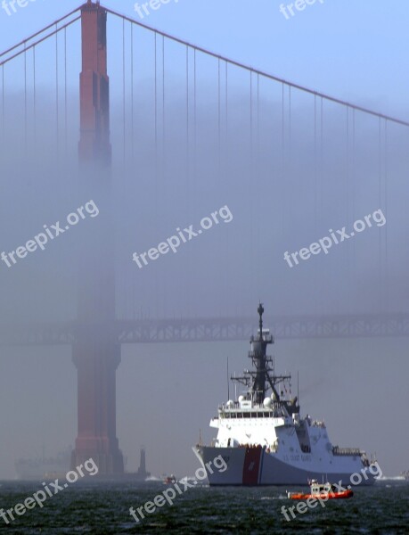 Golden Gate Bridge Fog Ship Cutter Us Coast Guard