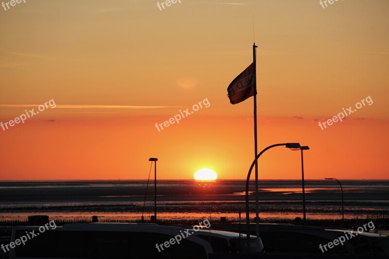 Sunset Northern Germany North Sea Coast Husum Afterglow