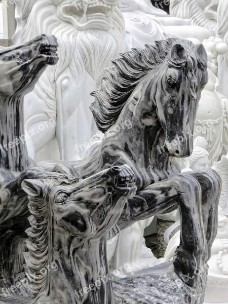 Viet Nam Marble Statues Horses Veined Marble