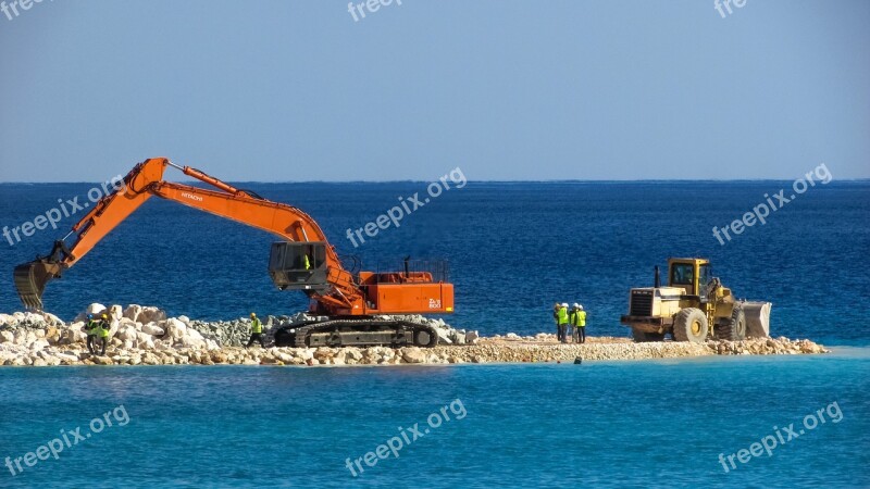 Excavator Bulldozer Vehicle Workers Construction