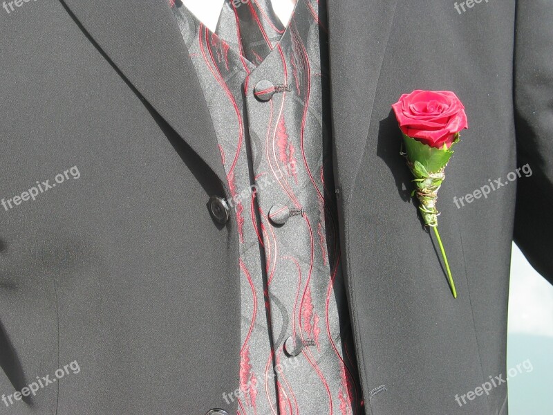 Rose Badges Lapel Red Suit